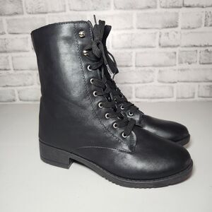 Bamboo Women's Lace Up Combat Boots Black Grunge Size 11